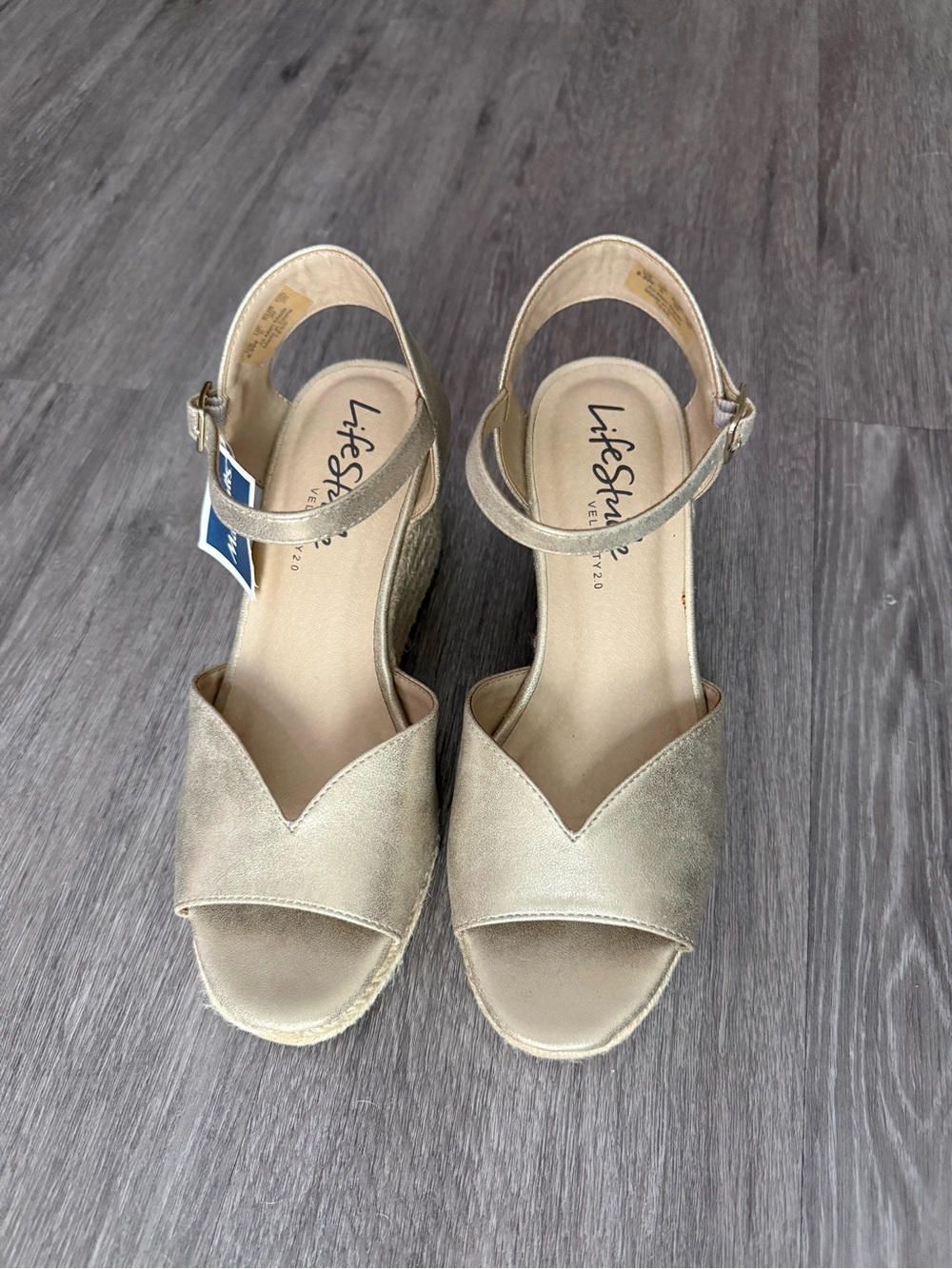 NWT Metallic Gold Espadrille Wedge Sandals Ankle Strap Beach Vacation Formal